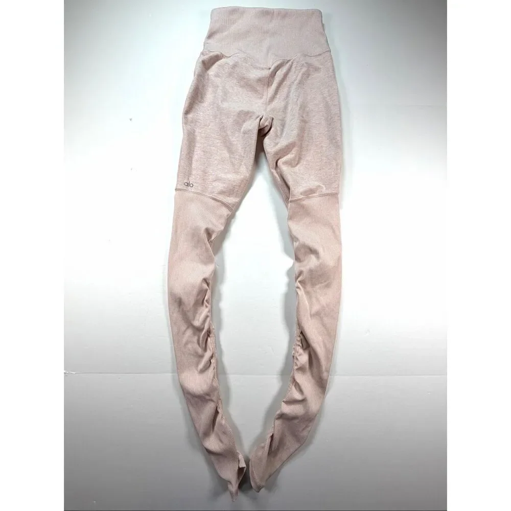 Alo Yoga High-Waist Alosoft Goddess Leggings Light Pink Ribbed Size XS Ribbed
